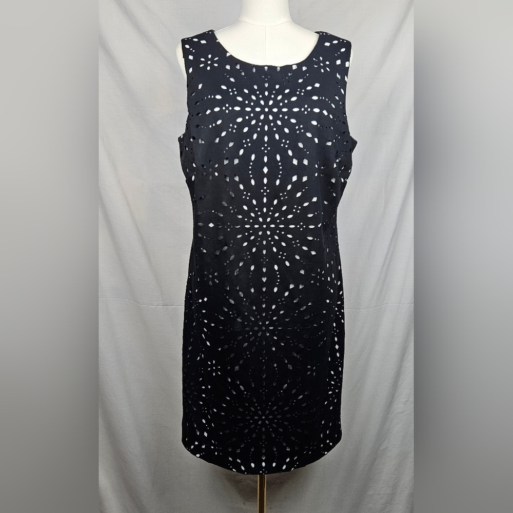 Vintage R&K Original Black Cut Out Design W/ White Inlay Sheath Dress Whimsigoth